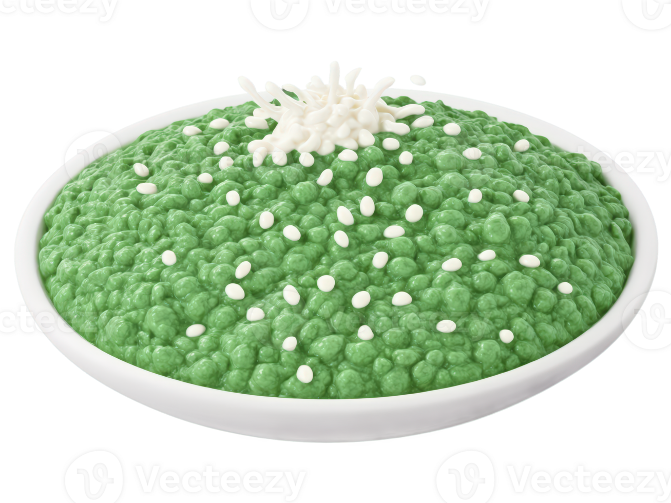 Creamed Spinach, vibrant green puree, swirl of cream, specks of white pepper, isolated on transparent png