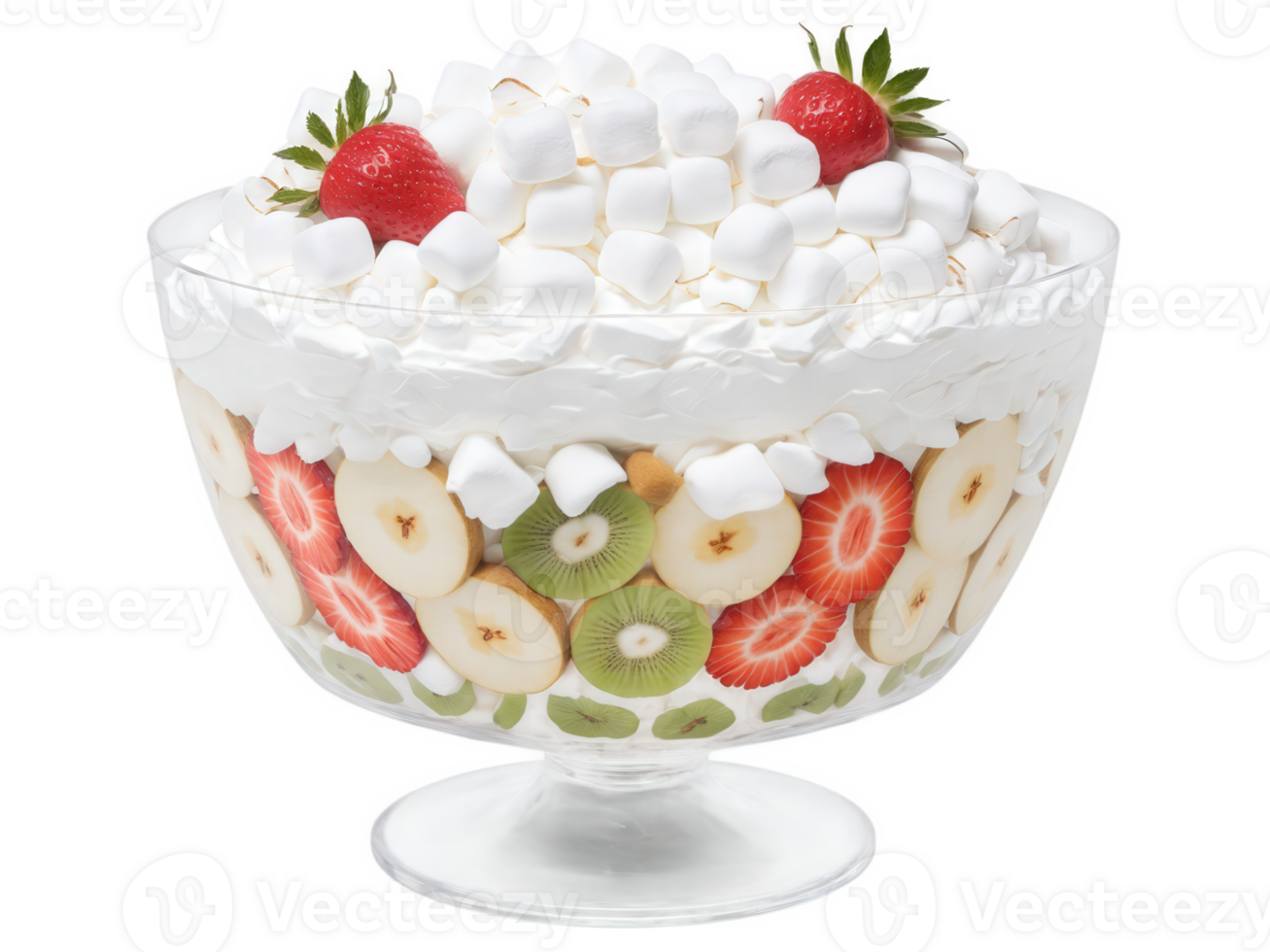 Ambrosia Salad Retro ambrosia salad with whipped cream, marshmallows, fruit, and coconut, transparent bg. png