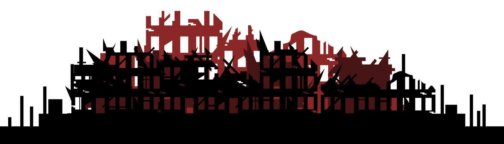 War destroyed the buildings of the city. Destroyed houses and buildings. Ruins illustration isolated on white background. vector
