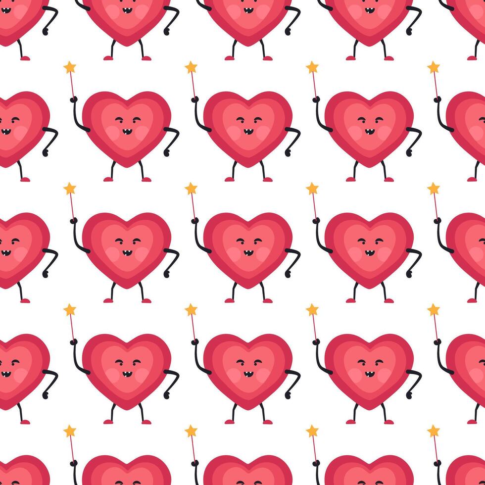 Playful Heart Characters in Repeating Pattern vector
