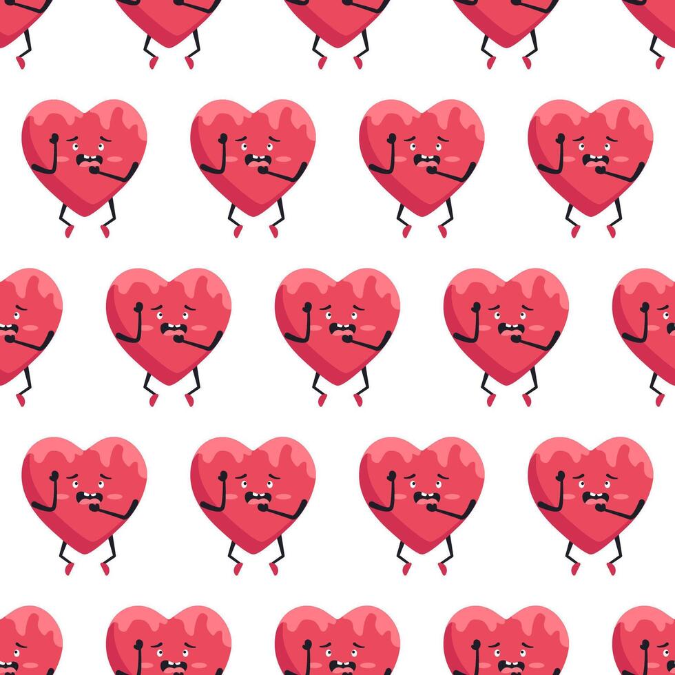 Love Themed Seamless Pattern with Cute Heart Mascots vector