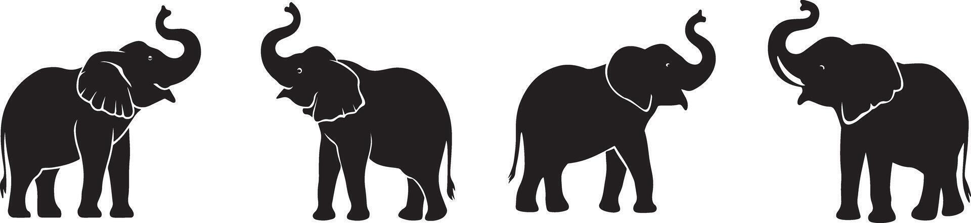 Silhouette Collection of Four Elephants vector