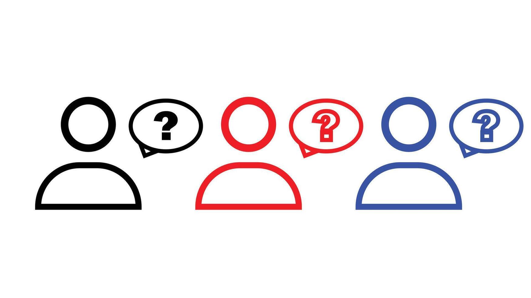 Three colorful user icons with question mark speech bubbles vector