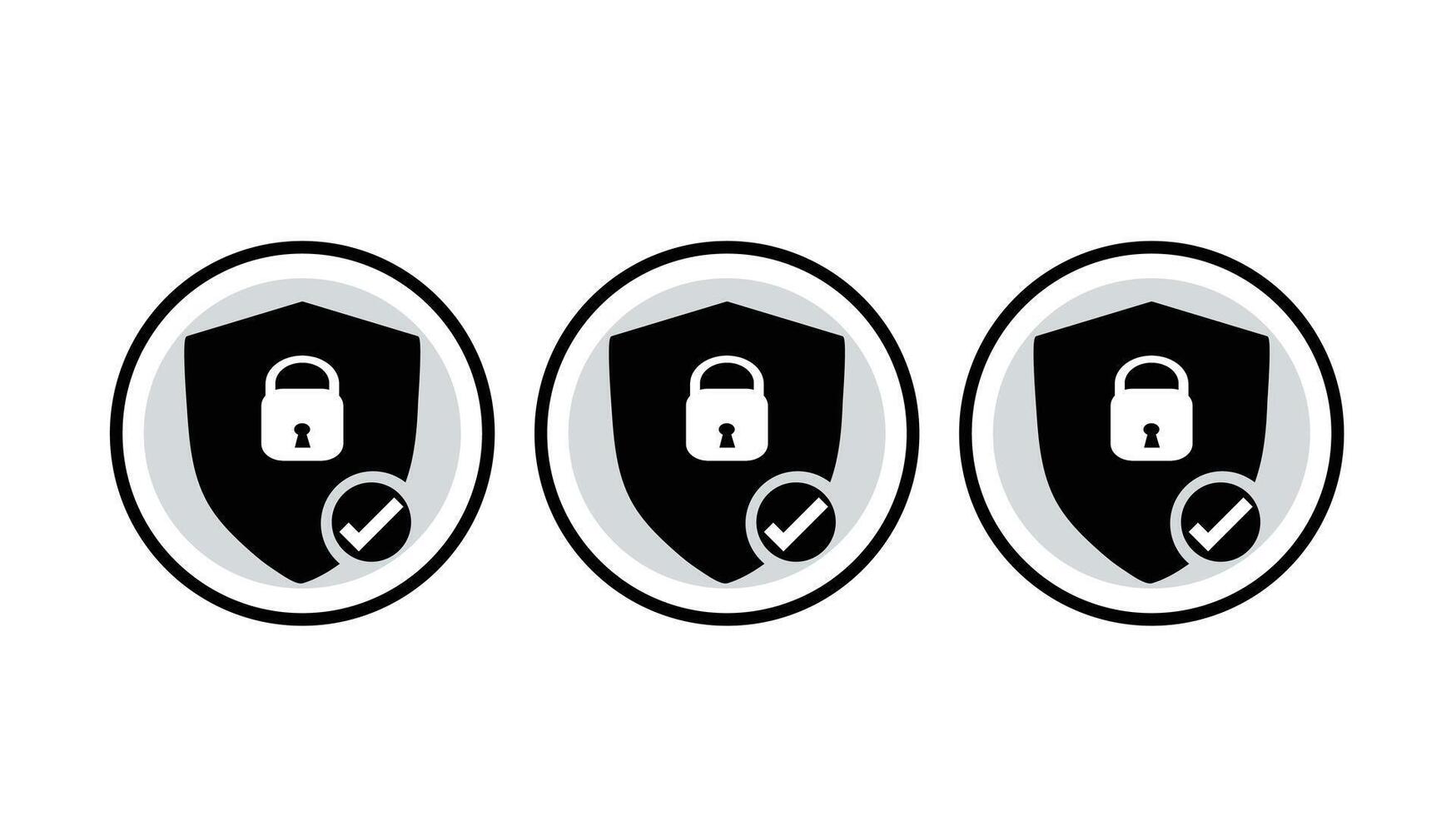 Three black shield icons with locks and check marks vector