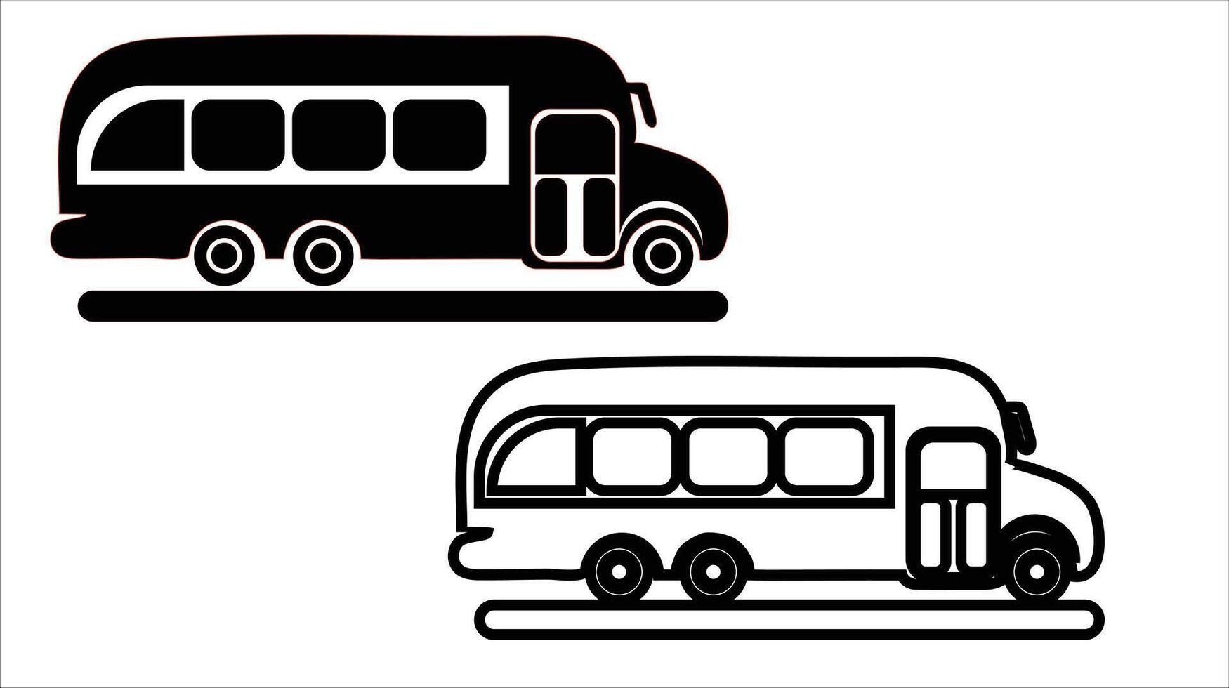 Black and white bus icon designs set against a white background vector