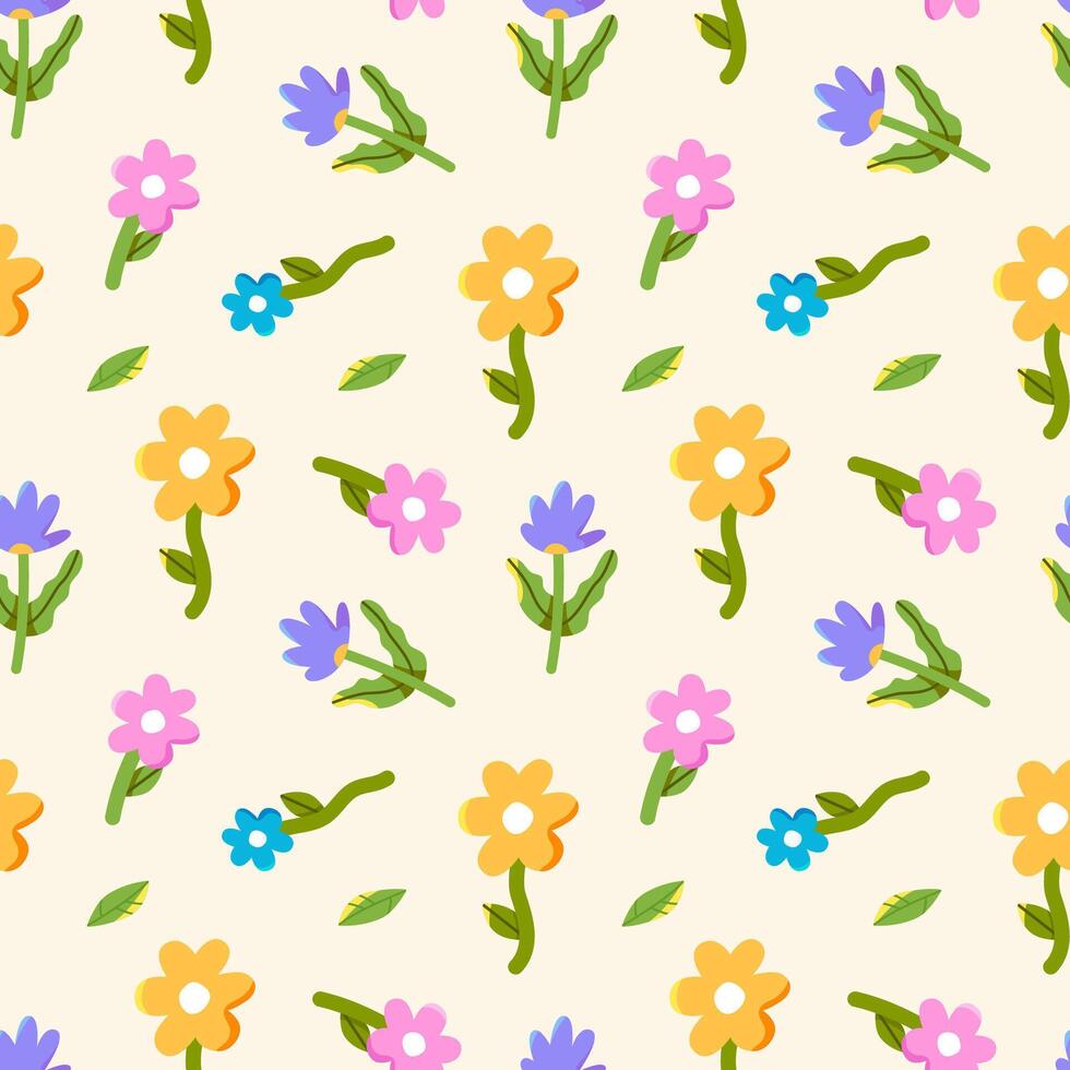 Sunny flowers seamless pattern. Playful colorful print. Flat illustartion. vector