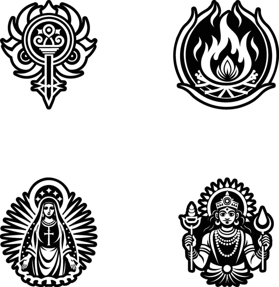 Pack of Glyph Style Deity Symbols Icons vector