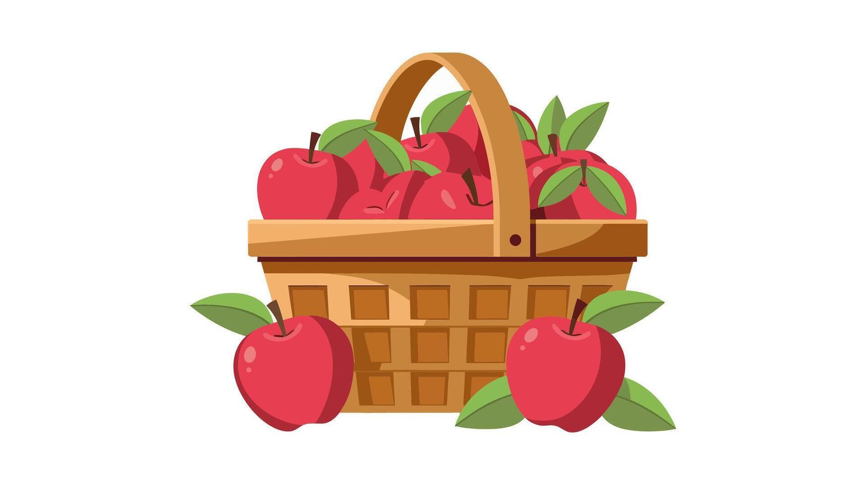 Basket of Red Apples Illustration - Fresh Fruit in a Wooden Basket Design vector