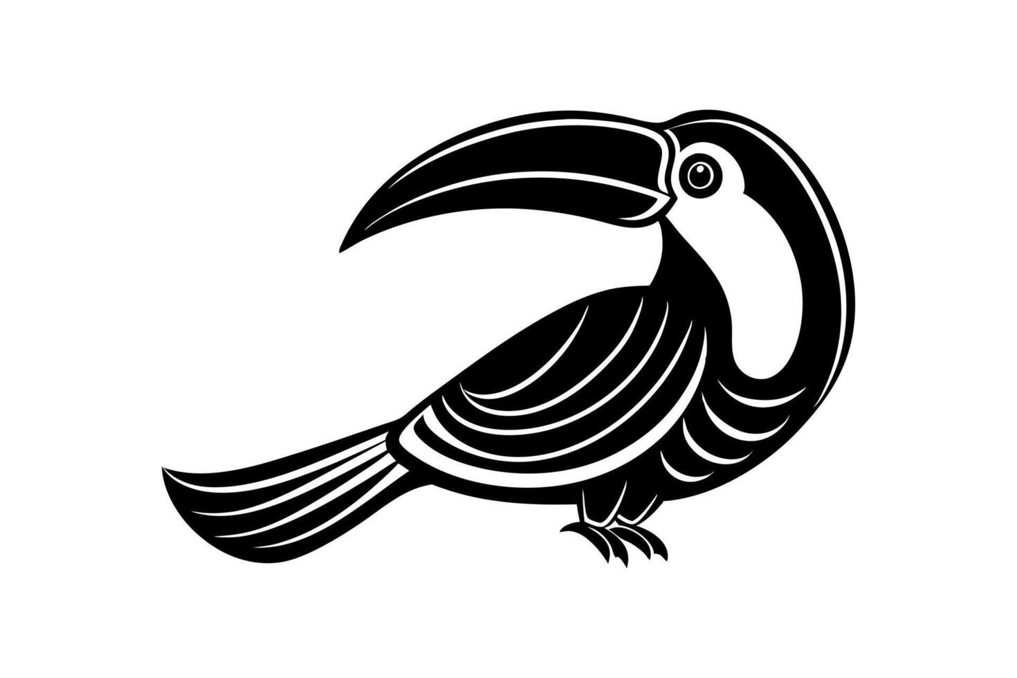 Stylized Toucan Silhouette - Elegant Black and White Tropical Bird Illustration vector