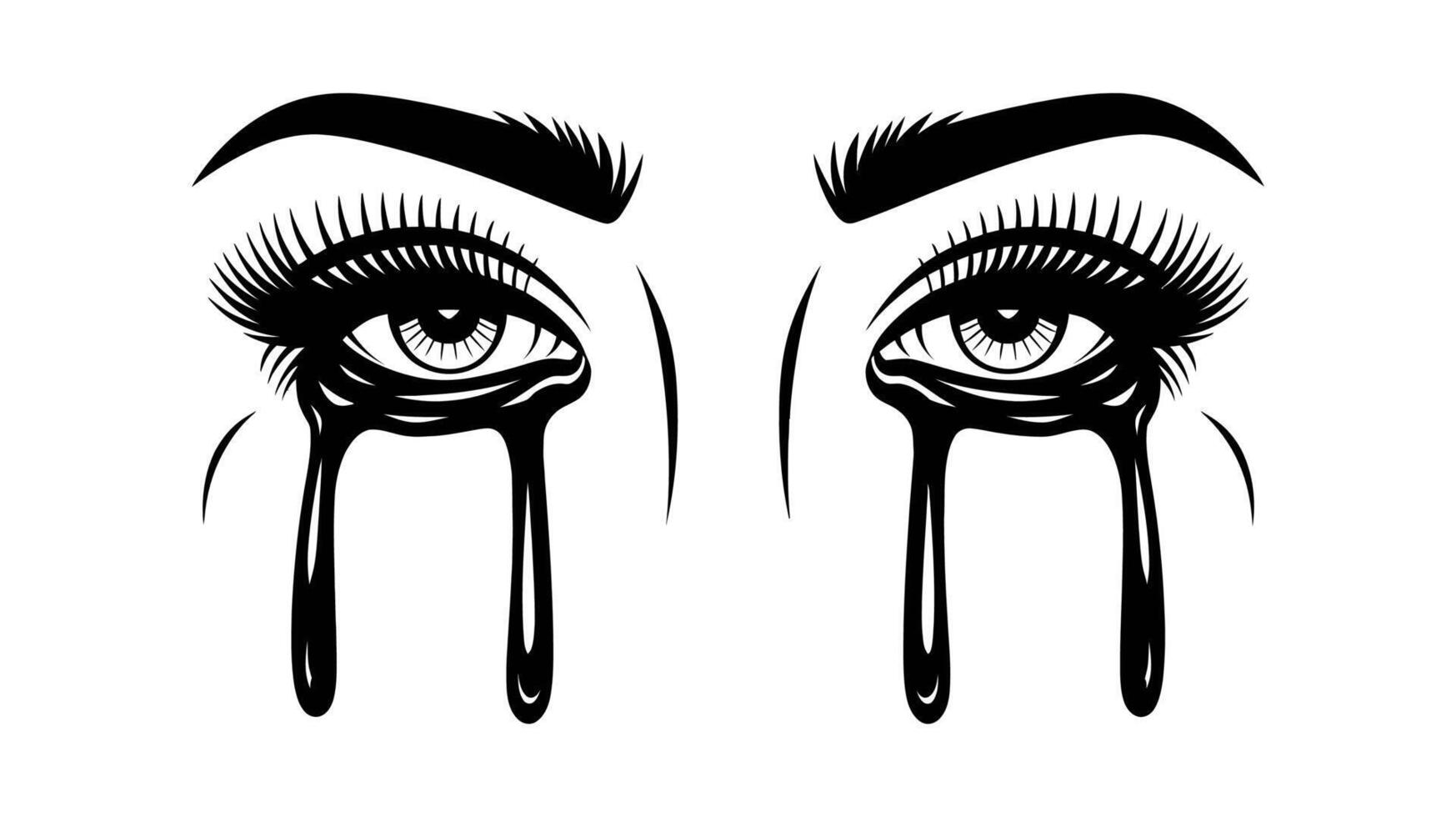 Stylized Crying Eyes Illustration - Dramatic Black and White Emotional Design vector