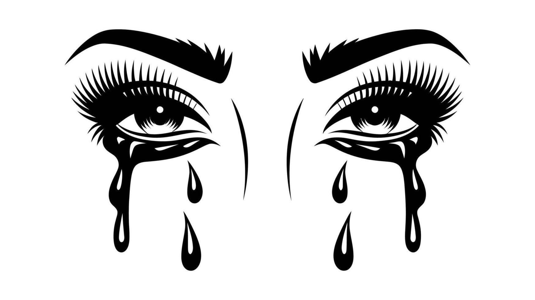 Stylized Crying Eyes Illustration in Bold Black and White Design vector