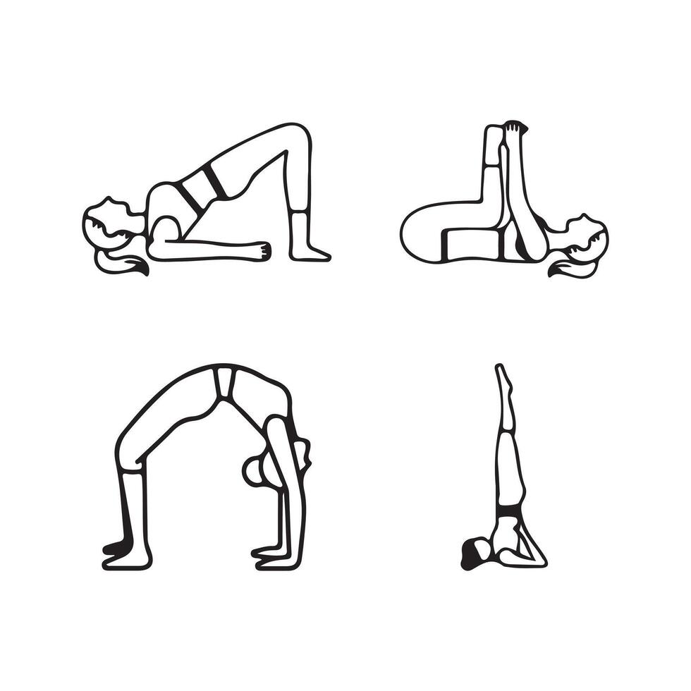 Outline Yoga Poses for Relaxation and Flexibility Practice. vector