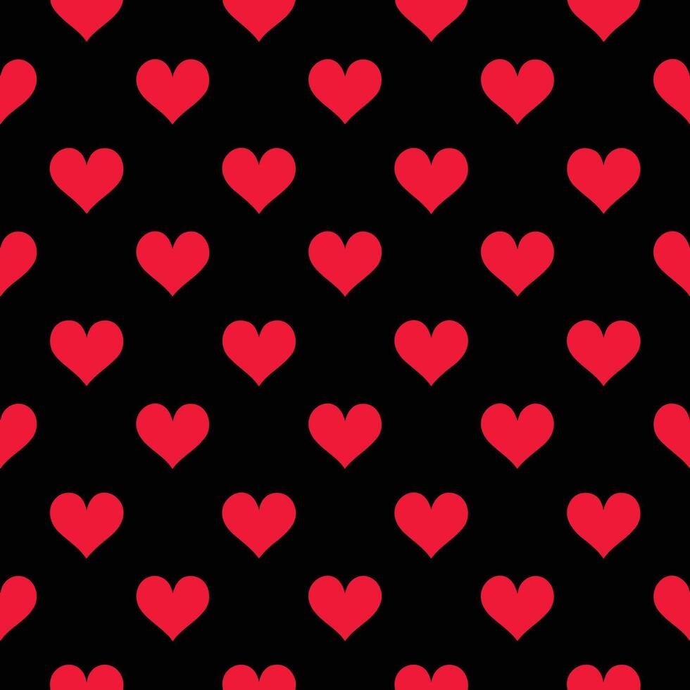 Seamless Red Heart Pattern on Black Background for Decorative Design. vector