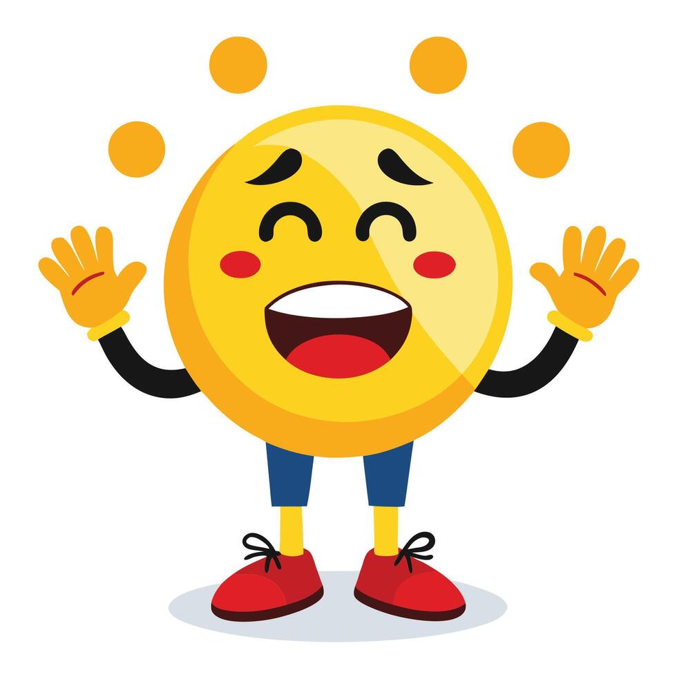 emoji character with happy face and hands up vector