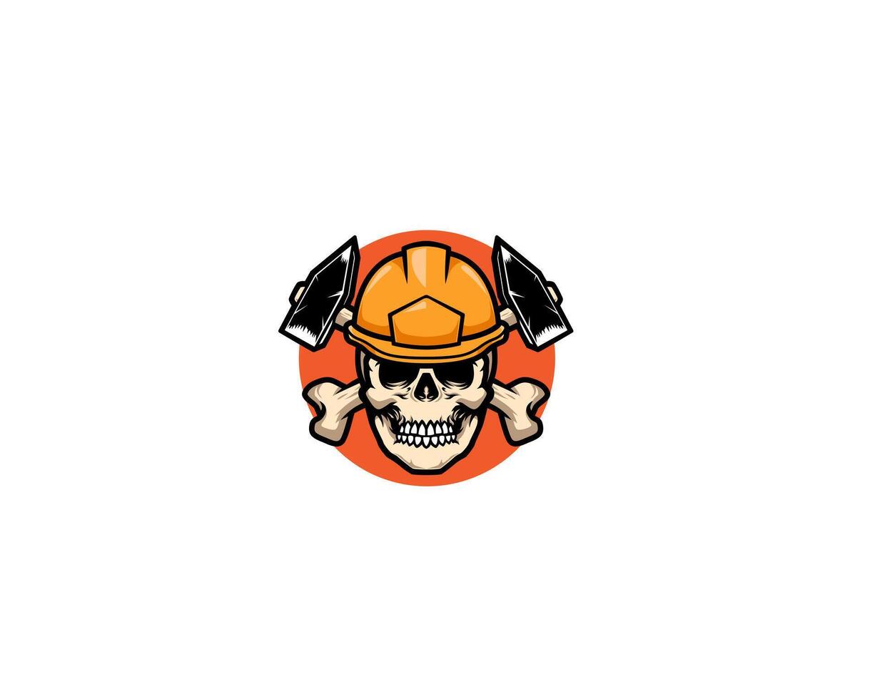 Skull builder helmet mascot logo vector