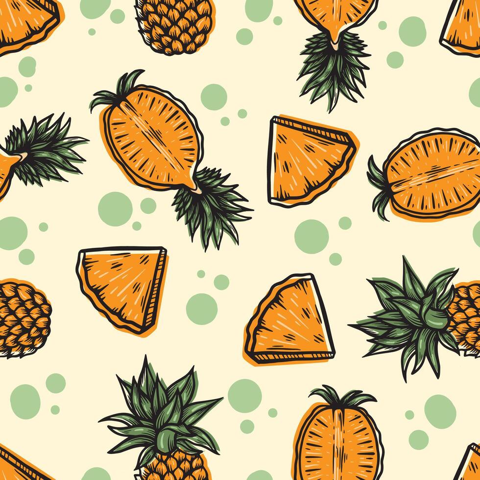 Pineapple fruit seamless pattern hand drawn illustration vector