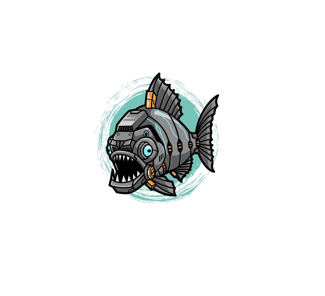 Piranha fish robot illustration logo vector