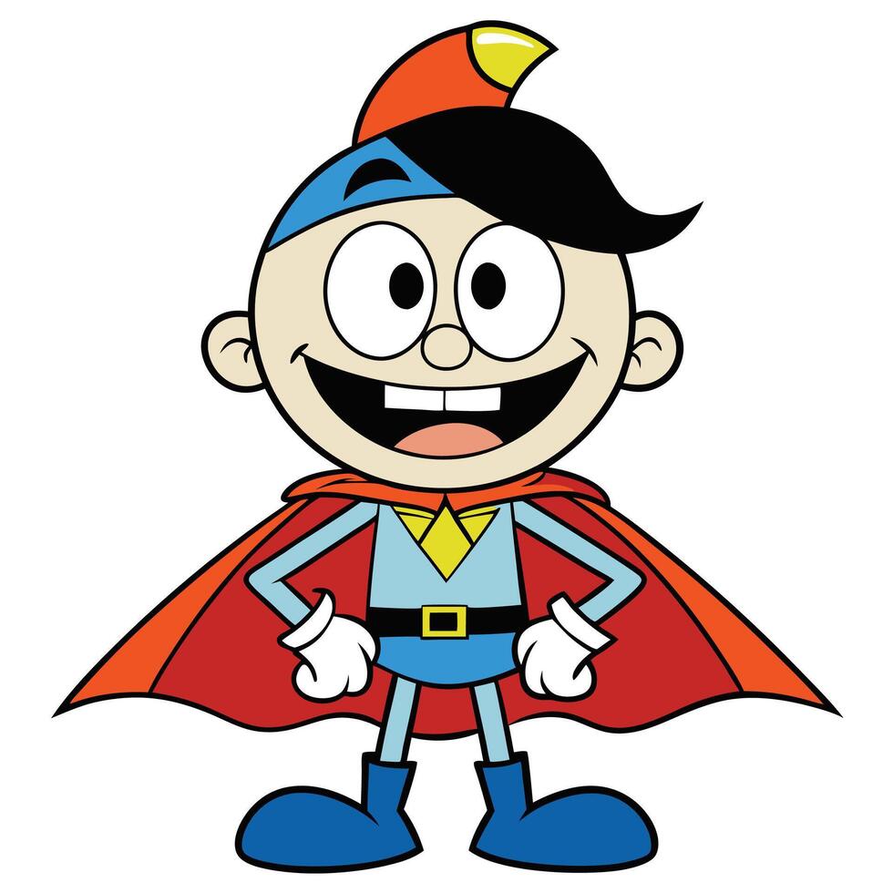 a cartoon boy with a cape and a smile vector
