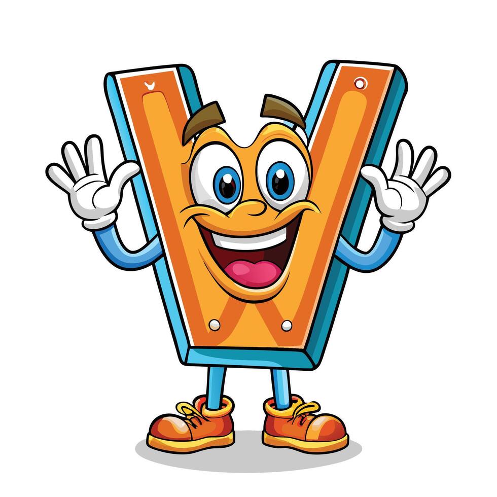 letter v character waving and smiling vector