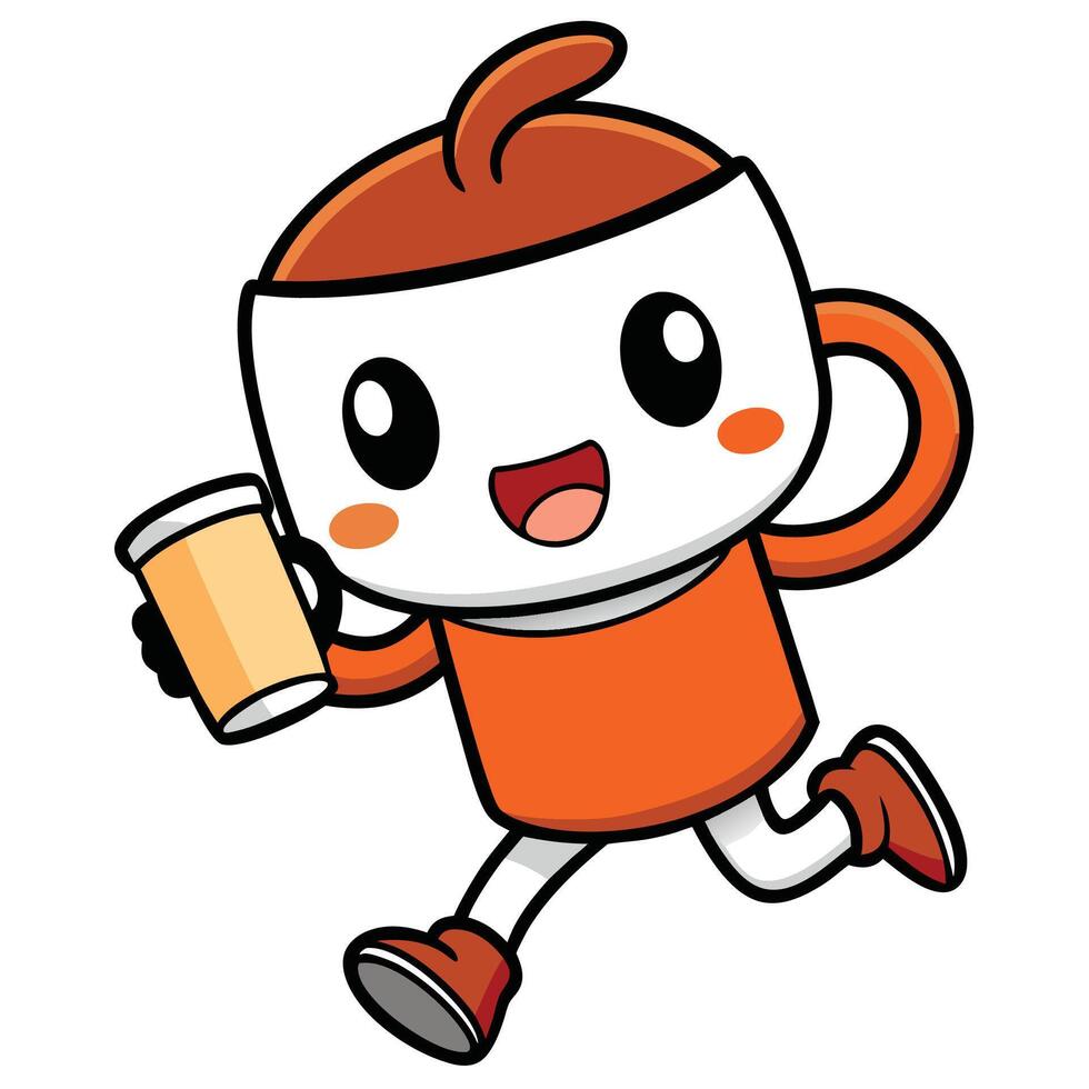 character running with a cup white background vector