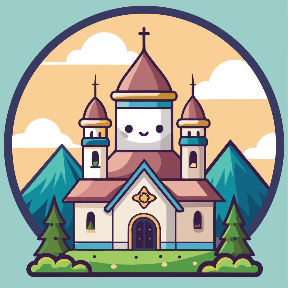 church with a smiley white background vector