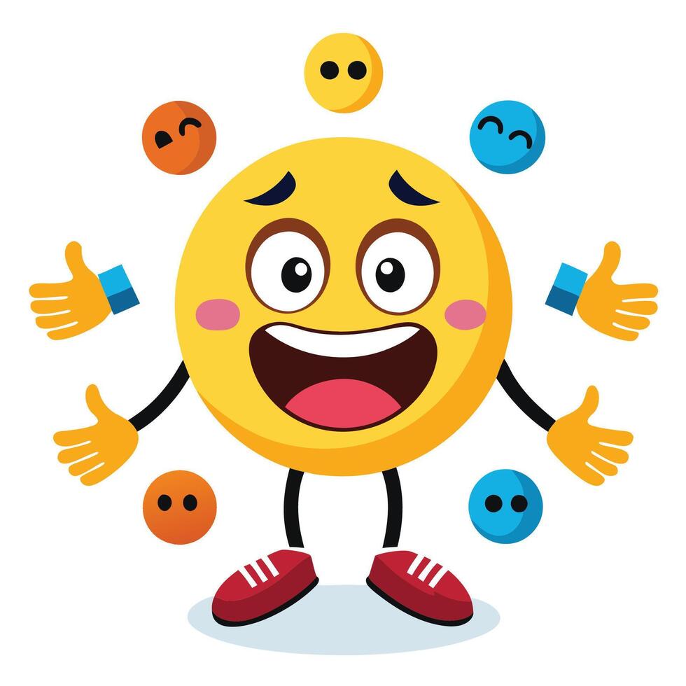 emoji character with many faces and hands vector