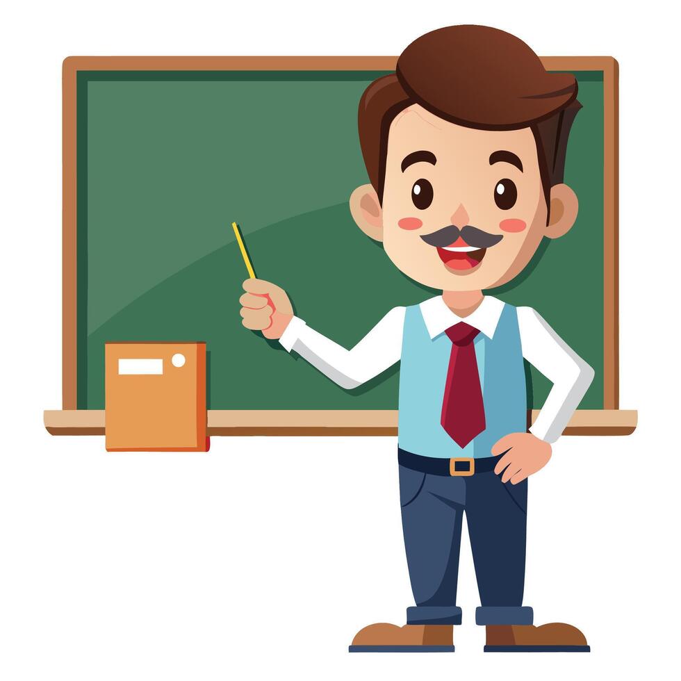 a cartoon teacher standing in front of a blackboard vector