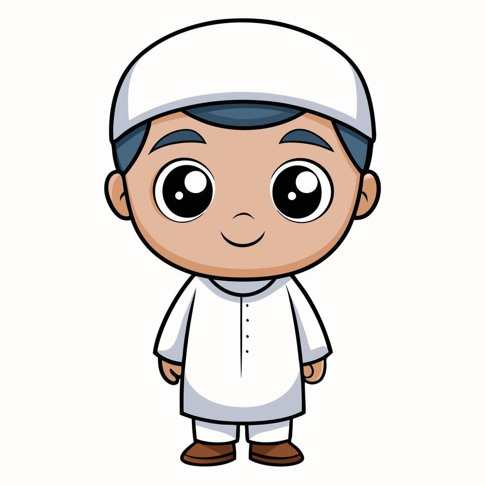 cartoon muslim boy in white vector