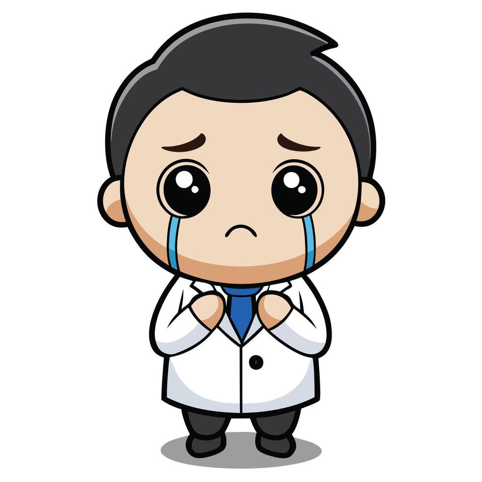 a cartoon doctor crying with his hands vector