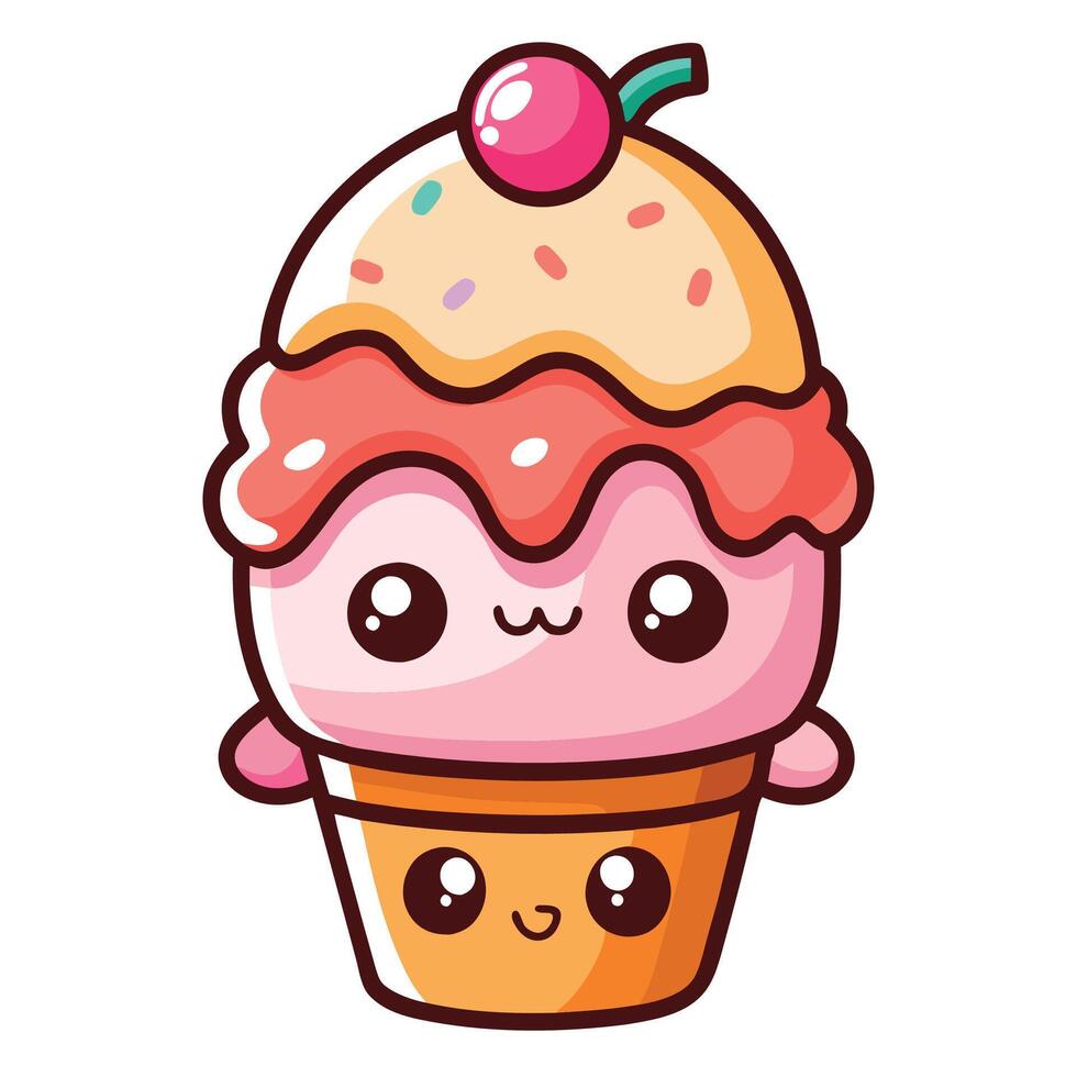 a cartoon ice cream cone with a cherry on top vector