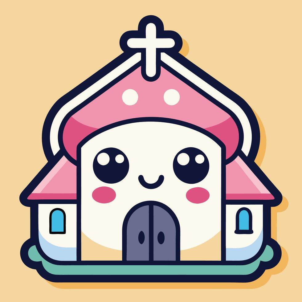a cartoon church with a smiley white background vector