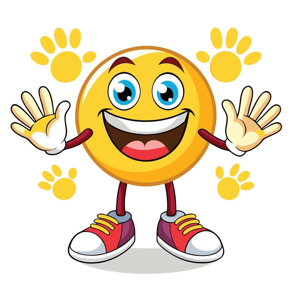 emoticon character with paws and paw prints vector