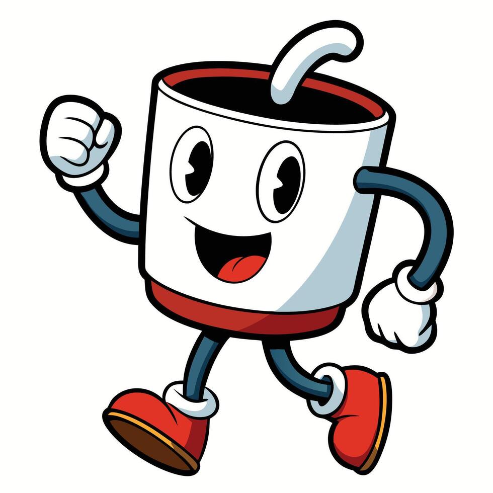 a cartoon coffee cup running with its arms outstretched vector