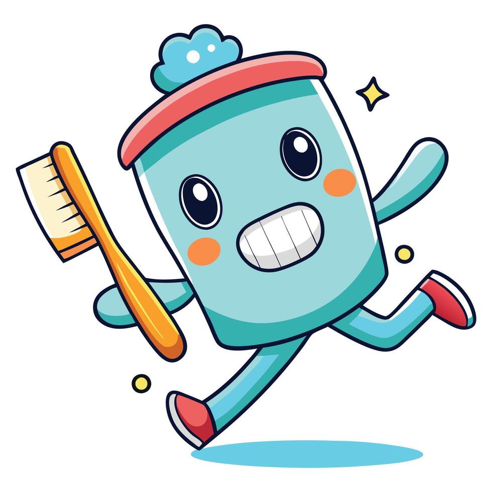 cartoon character running with toothbrush vector