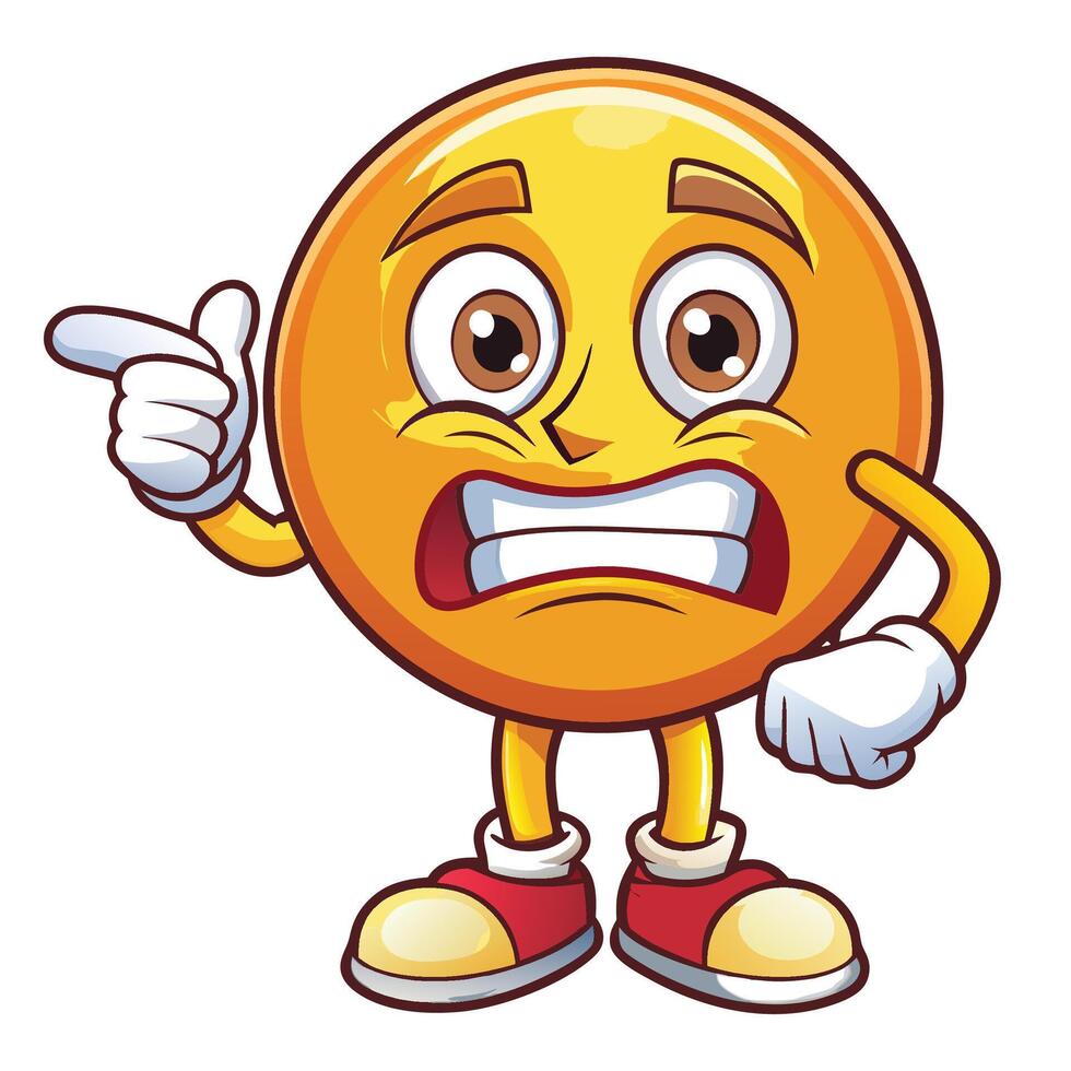 angry emoticon cartoon character pointing finger at something vector