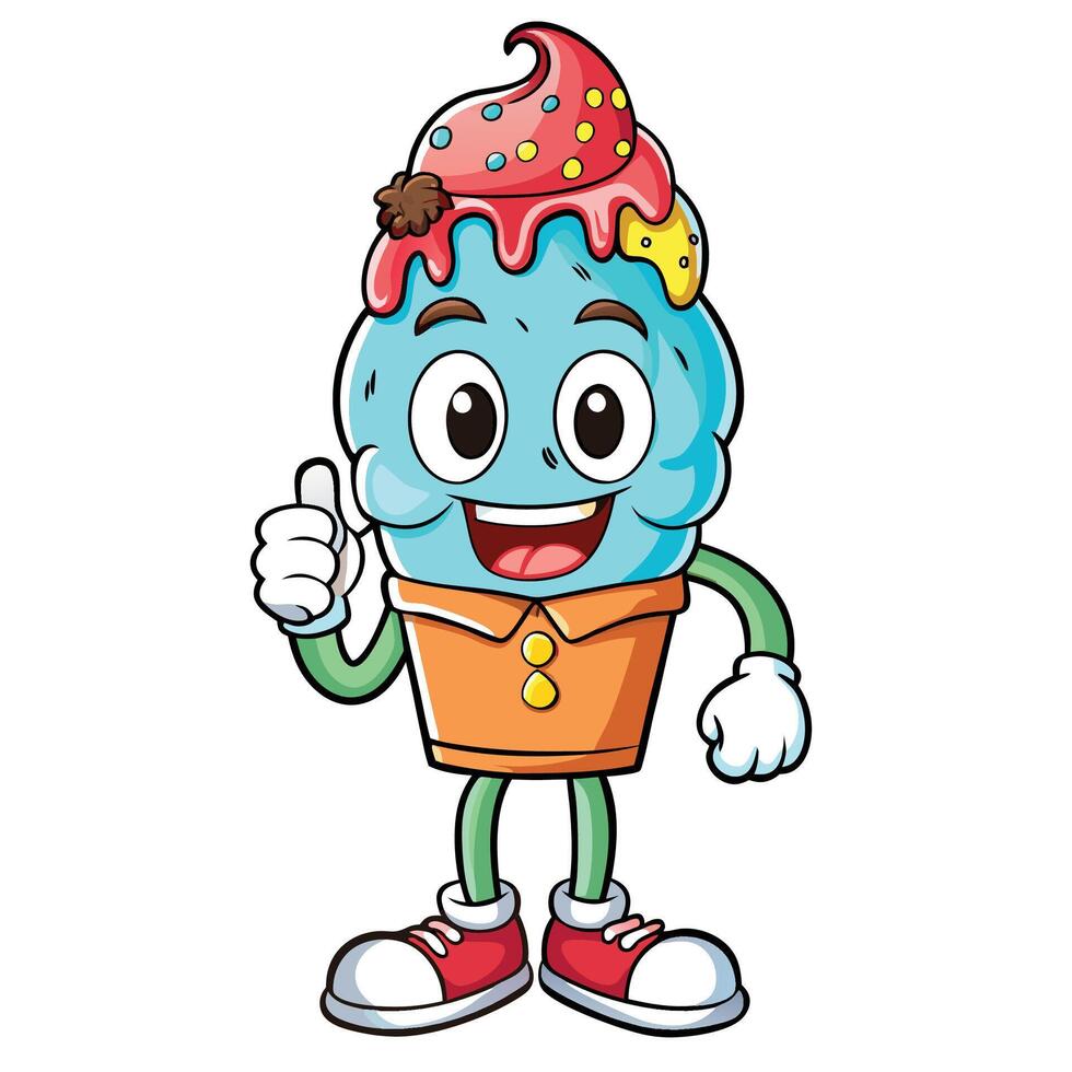ice cream cone character with thumbs up illustration vector