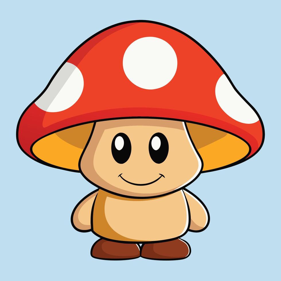 a cartoon mushroom with a red hat and brown eyes vector