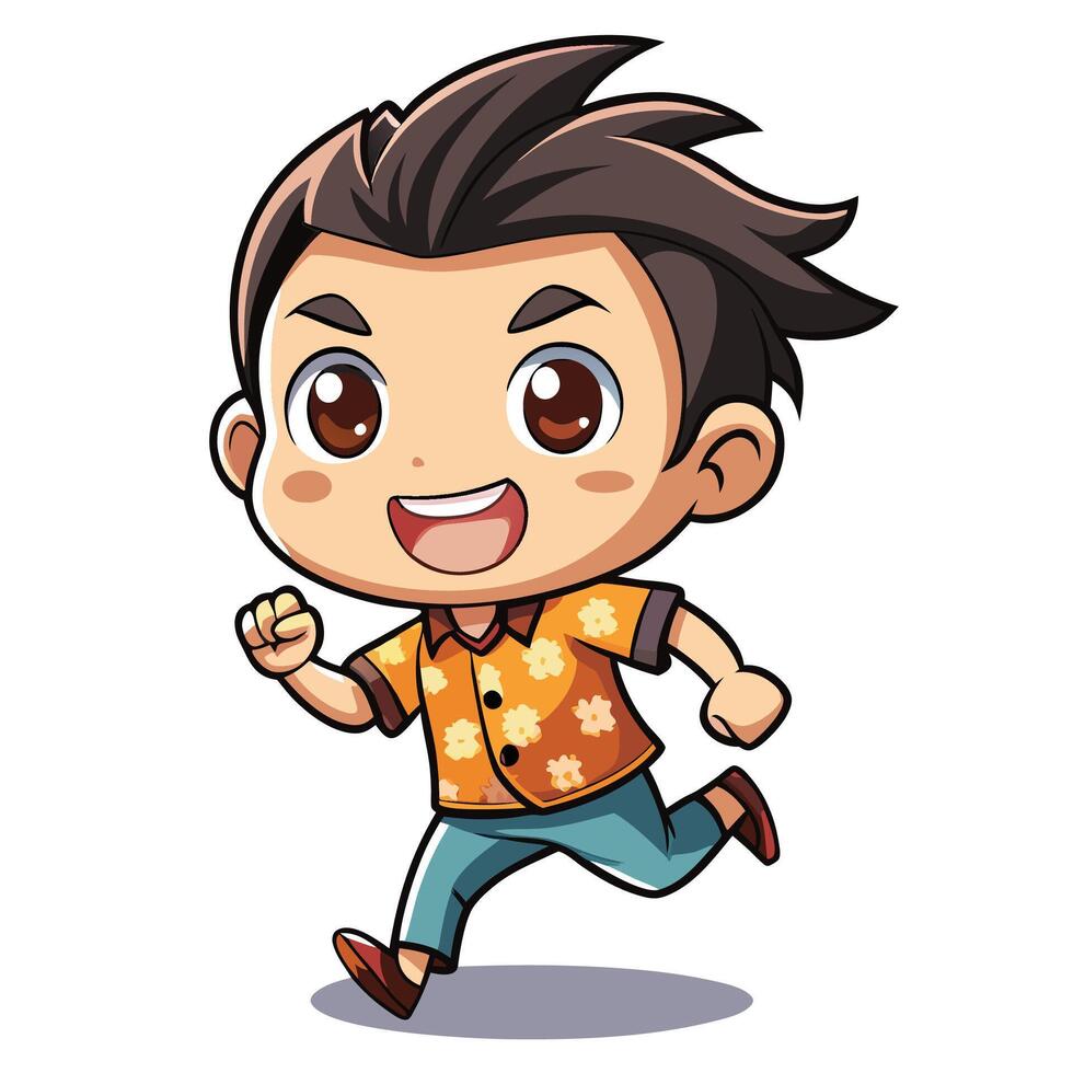 cartoon boy running white background vector