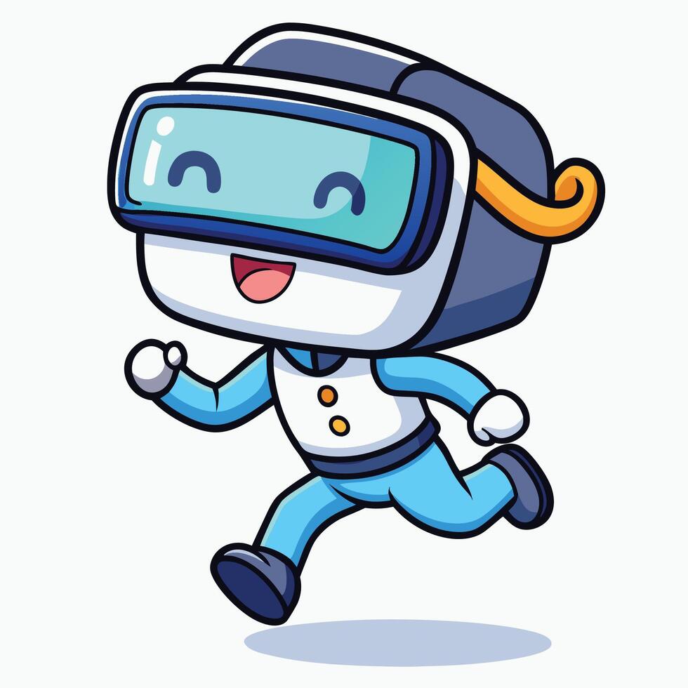 a cartoon robot running in virtual reality glasses vector