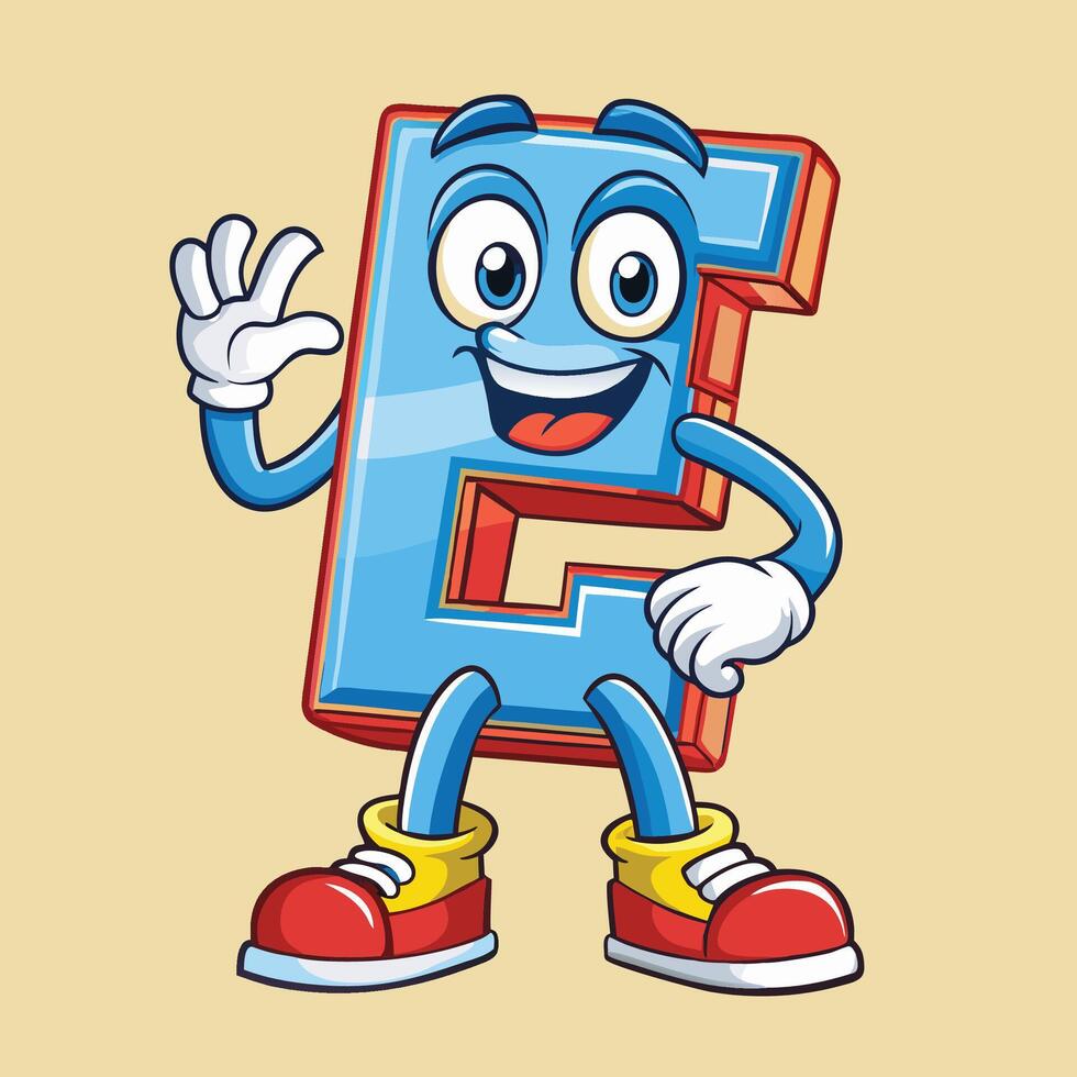 a cartoon letter e character waving and smiling vector