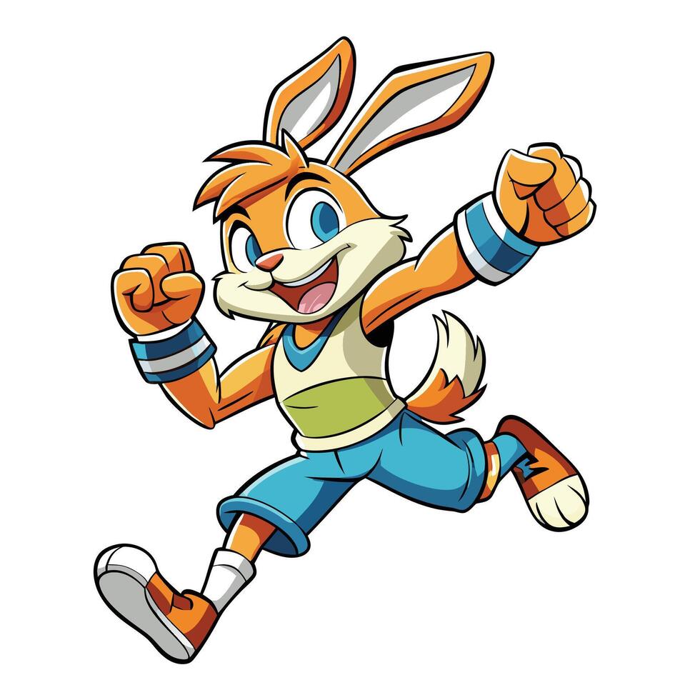 a cartoon rabbit running with his arms outstretched vector