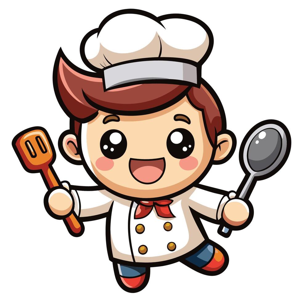 cartoon chef holding a spatula and a spatula vector