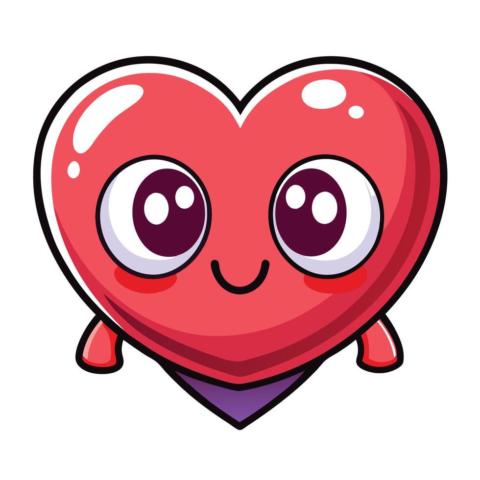 a cartoon heart with big eyes and a purple nose vector