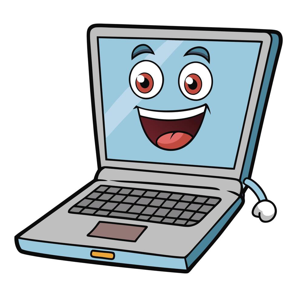 a cartoon laptop with a smile on its face vector