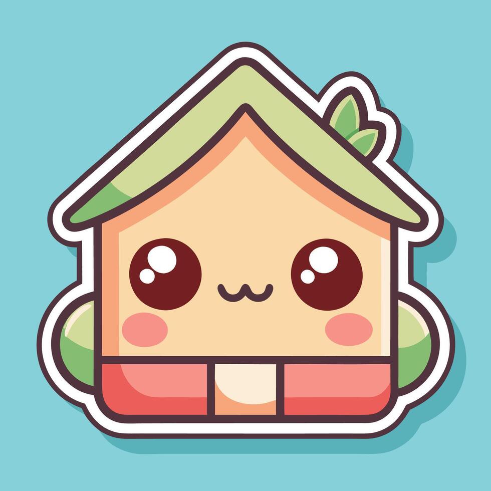 a cute little house sticker with a green leaf vector