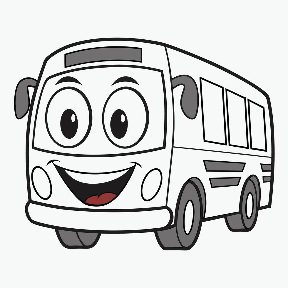 cartoon bus with smiling face and eyes vector