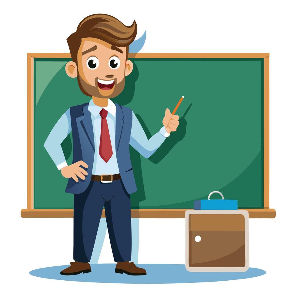 a man in a suit standing near a chalkboard vector
