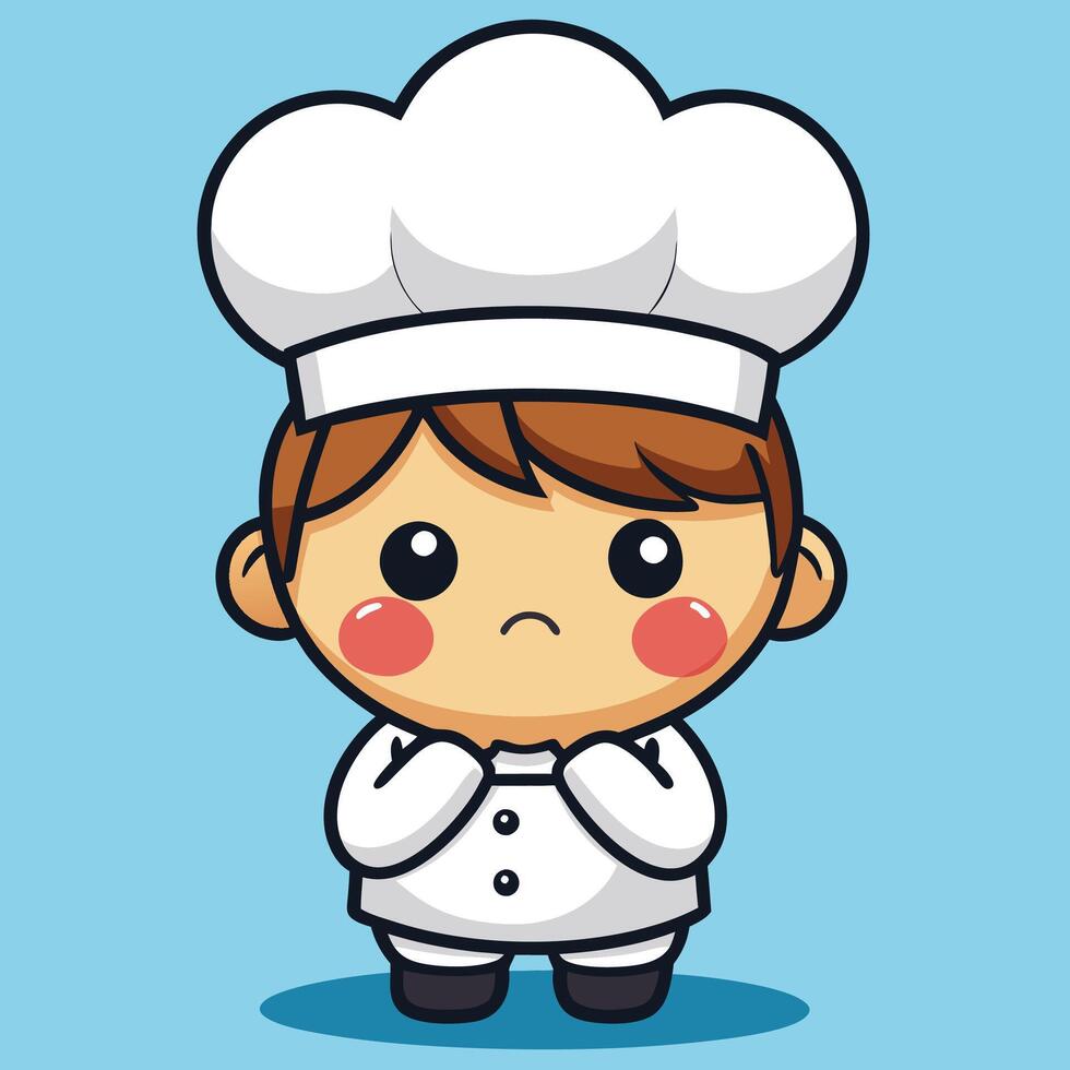 cartoon chef boy with sad face white background white background vector