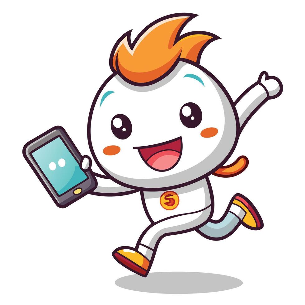 a cartoon character running with a phone in his hand vector