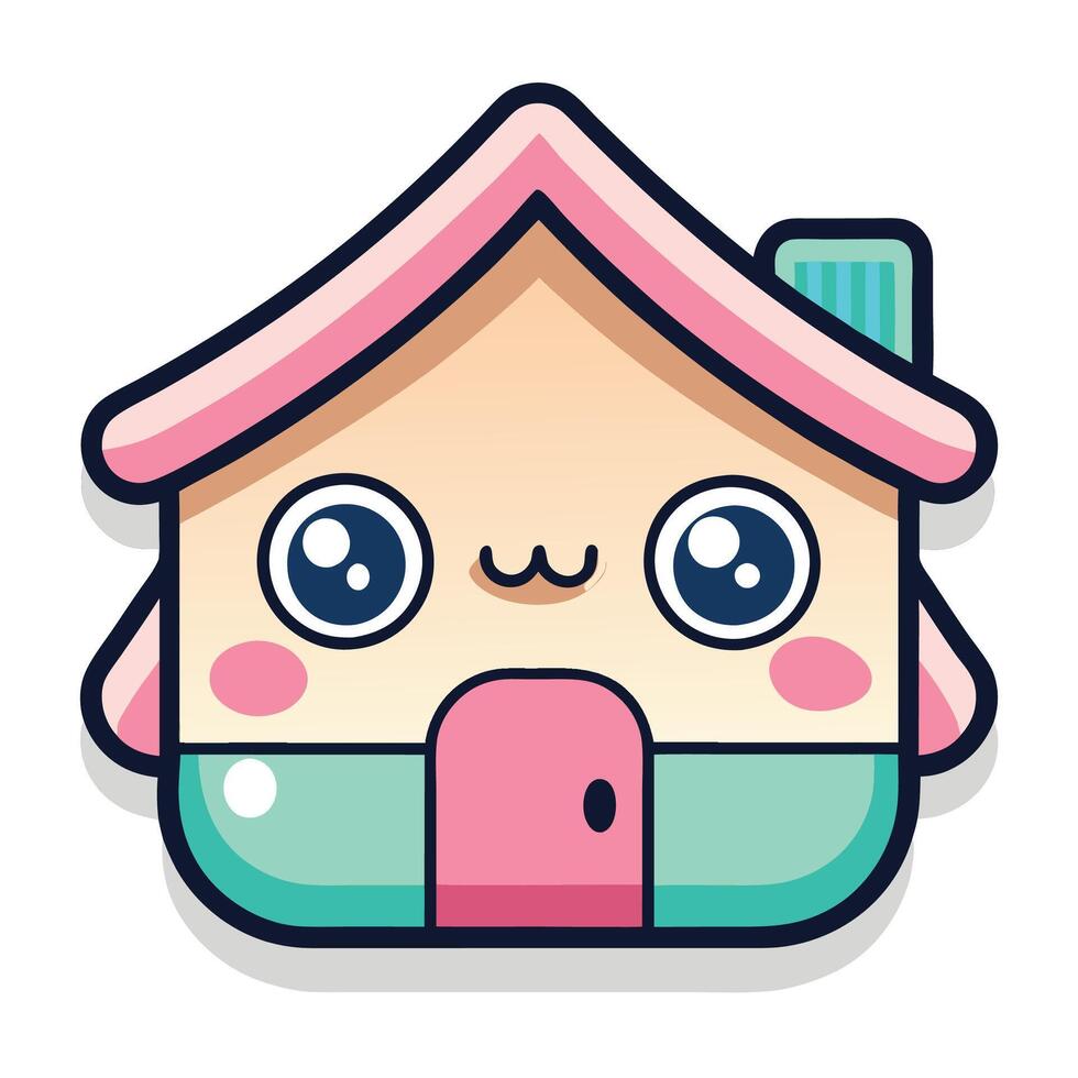 a cute little house with a pink roof and green walls vector